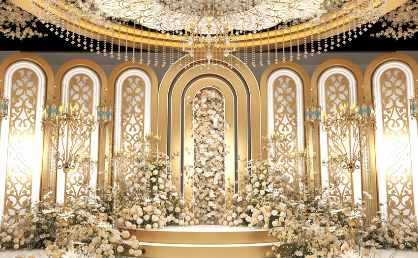 雷波香槟色调婚礼堂效果展示